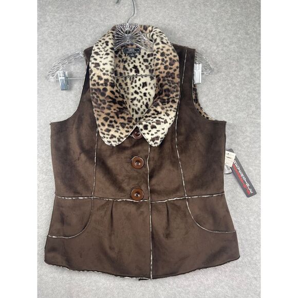 NWT Lisa International REVERSIBLE cheetah leopard & brown‎ vest, S, faux suede - Picture 14 of 16